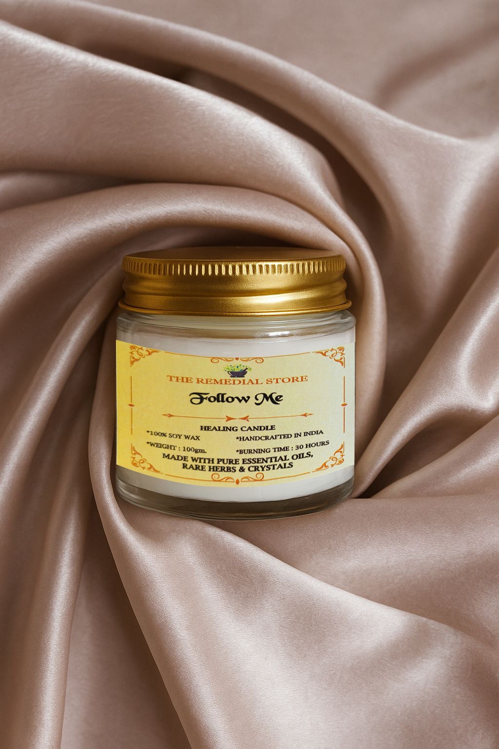 Follow Me Healing Candle – 100% Soy Wax, 100g – Made with Essential Oils, Herbs & Crystals – 30-Hour Burn || The Remedial Store